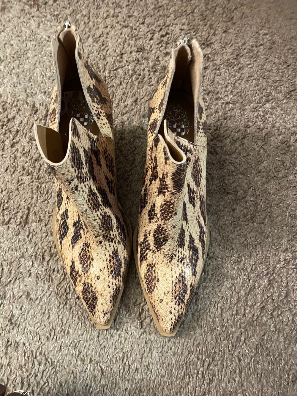 Vince Camuto Snake-Print Pointed Toe Ankle Booties - Tan/Brown
